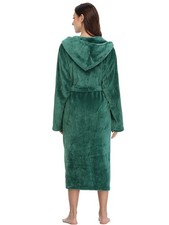 RONGTAI Womens Long Robes Plush Fleece Nightgown Thick Hooded Bathrobe With Pock