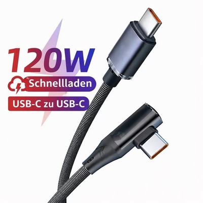 USB-C Schnellladekabel   90°-Winkelstecker, USB-C auf USB-C Ladekabel   90° 1,5m