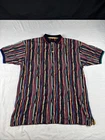Cotton Traders Sport Polo Shirt Multi Color Striped 3D Knit Texture Vintage 90s