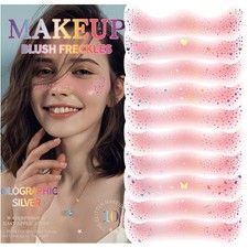 10Pcs Holographic Silver Glitter Freckles Face Tattoos Waterproof Makeup Patches