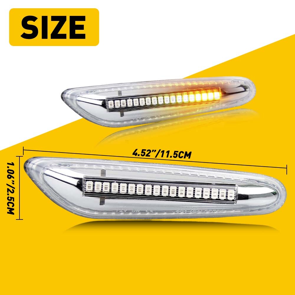 2Pcs LED Side Turn Signals, Sequential Dynamic Amber Turn Signal Lights 12V 14 LED 3528 SMD
