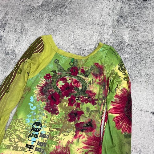 Save The Queen Floral Printed Mesh Sleeve Top Polyester Blend Size M - Picture 7 of 8