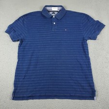 Tommy Hilfiger Polo Shirt Mens XL Blue Striped Casual Short Sleeve