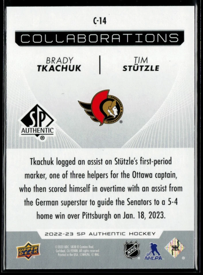 2022-23 SP Authentic Collaborations #C-14 Brady Tkachuk / Tim Stutzle - Image 2 of 2
