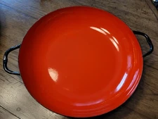 Vintage Huta Silesia Red/Black Saute Pan Paella Enamelware 10" Pan Holder