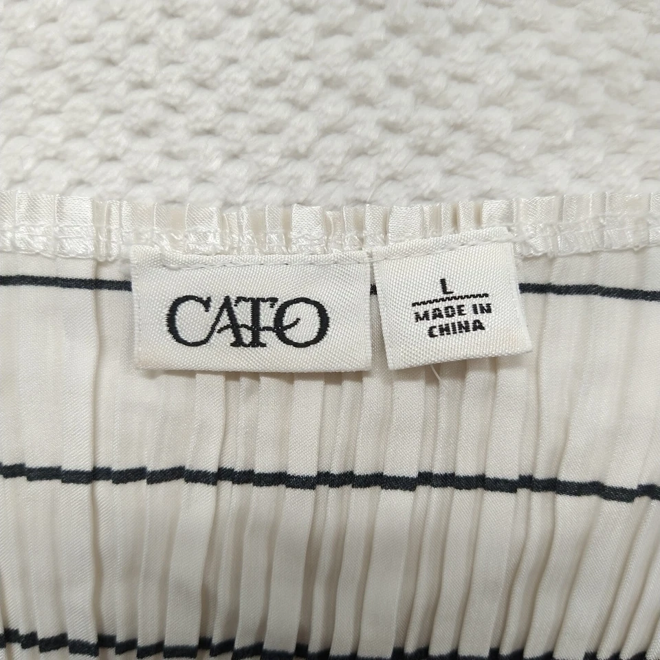 Cato Womens Top Shirt Blouse Large Black White Sleeveless Stretchy Pleated Forma - Image 4 of 4