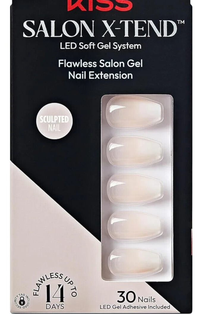Kiss Salon X-Tend LED Gel Nail System False Nails WORDS Medium Length Coffin NEW