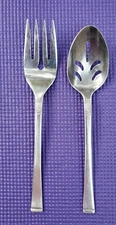 Vintage DORIC Slotted/Pierced Spoon & Meat Fork Stainless Steel Flatware Japan