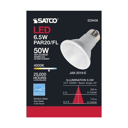 12 Pack Satco S29408 LED 120V 6.5W Watt =50W PAR20 Medium E26 4000K Cool White - Picture 13 of 14