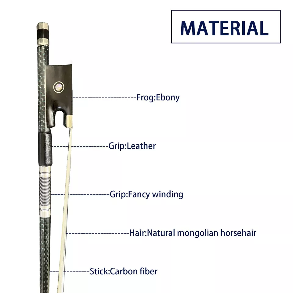 3/4Carbon Fiber FINE Violin Bow Blue Silver Silk Braided Stick Ebony Frog No.002 - Image 2 of 4