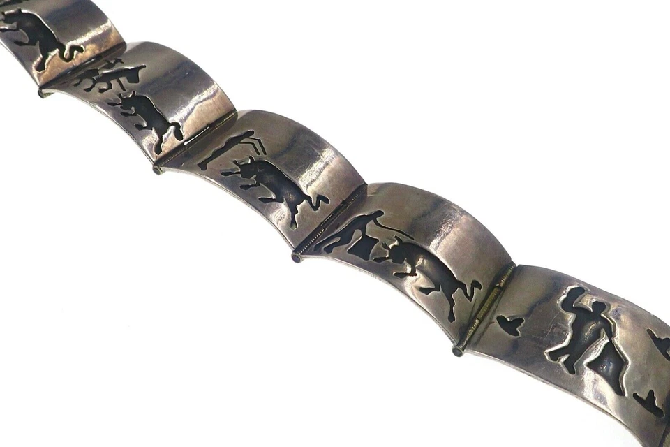 Vintage JP Mexico Sterling Silver Story Teller Bull Fighter Bracelet 6.5" Foto 2 de 4