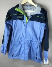 Columbia 14 /16 Camp Island Rain Girls Jacket Blue Water Wind Resistant Hood