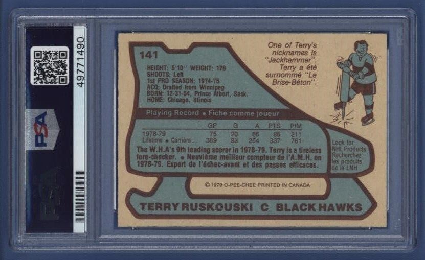 1979-80 OPC O-PEE-CHEE #141 TERRY RUSKOWSKI PSA 8 NM-MT Chicago ...