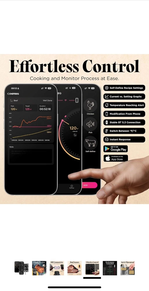 Wireless Meat Thermometer with Digital Meat Probe