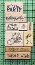 Lot of 9 Birthday and Party Wood Mounted rubber stamps for Crafting Scrapbooking