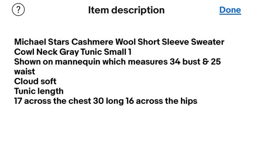 Michael Stars Cashmere Wool Short Sleeve Sweater Cowl Neck Gray Tunic Small 1 - Imagen 7 de 7