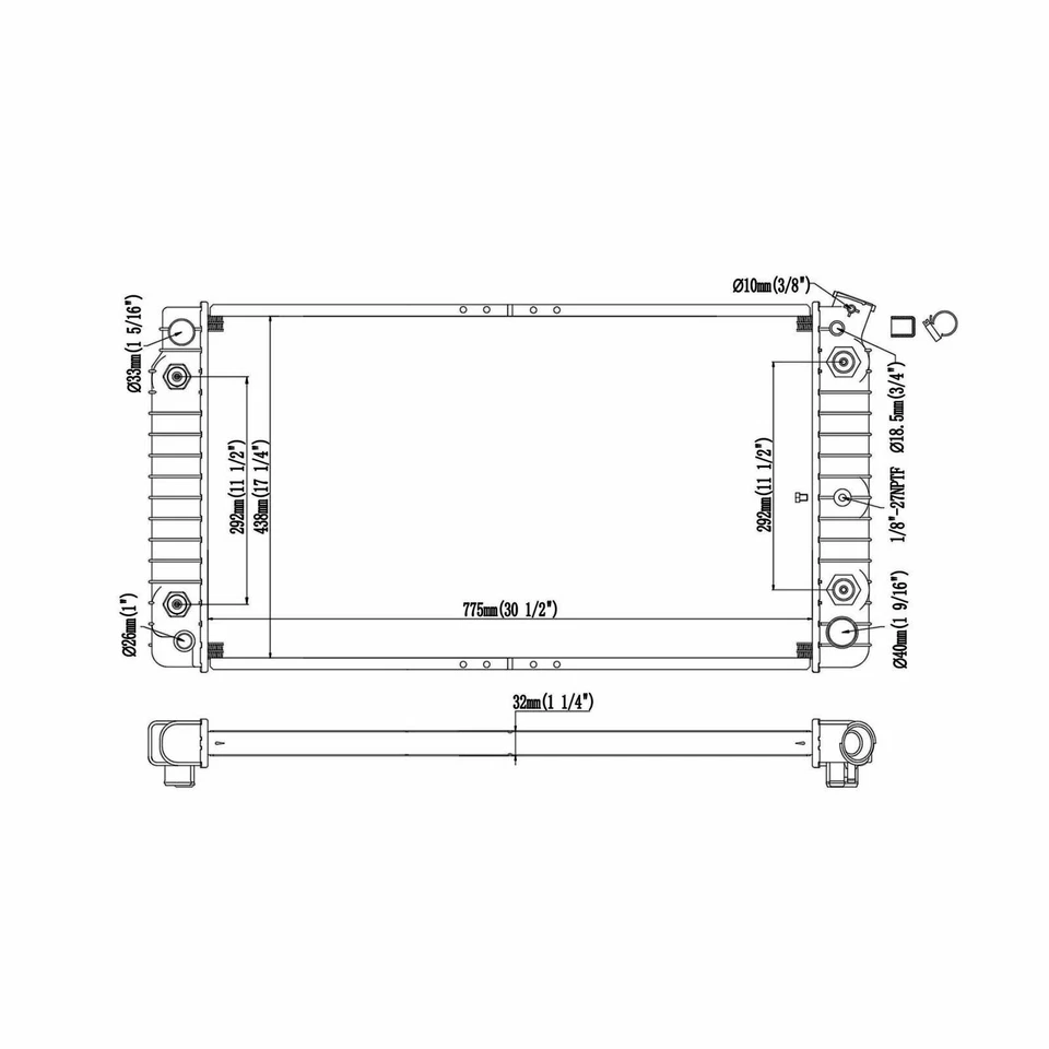 Aluminum Radiator For Cadillac Commercial Chassis 1992-93 5.7L 52457655 52457656 - Imagem 2 de 4