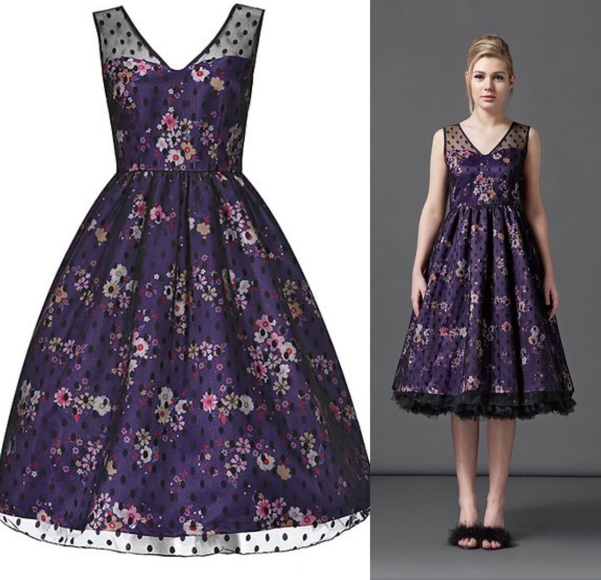 New Lindy Bop Purple Floral Aliza A-line Dress Size