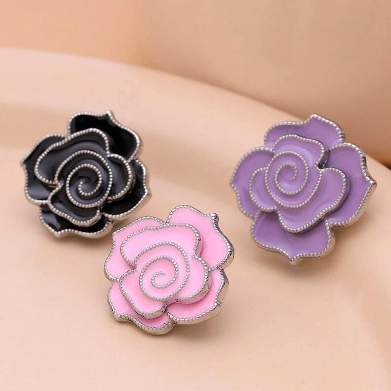 6 Pcs 3D Flowers Metal Shank Buttons Sewing Metal Button for Trench Coat Jacket - Image 2 of 4
