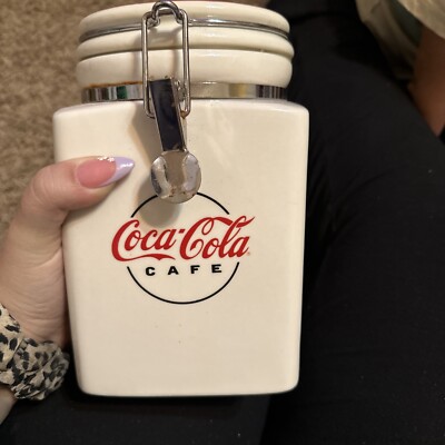 Retired 2000 Gibson Ceramic Coca Cola Cafe Retro Canister Jar w/ Locking Lid