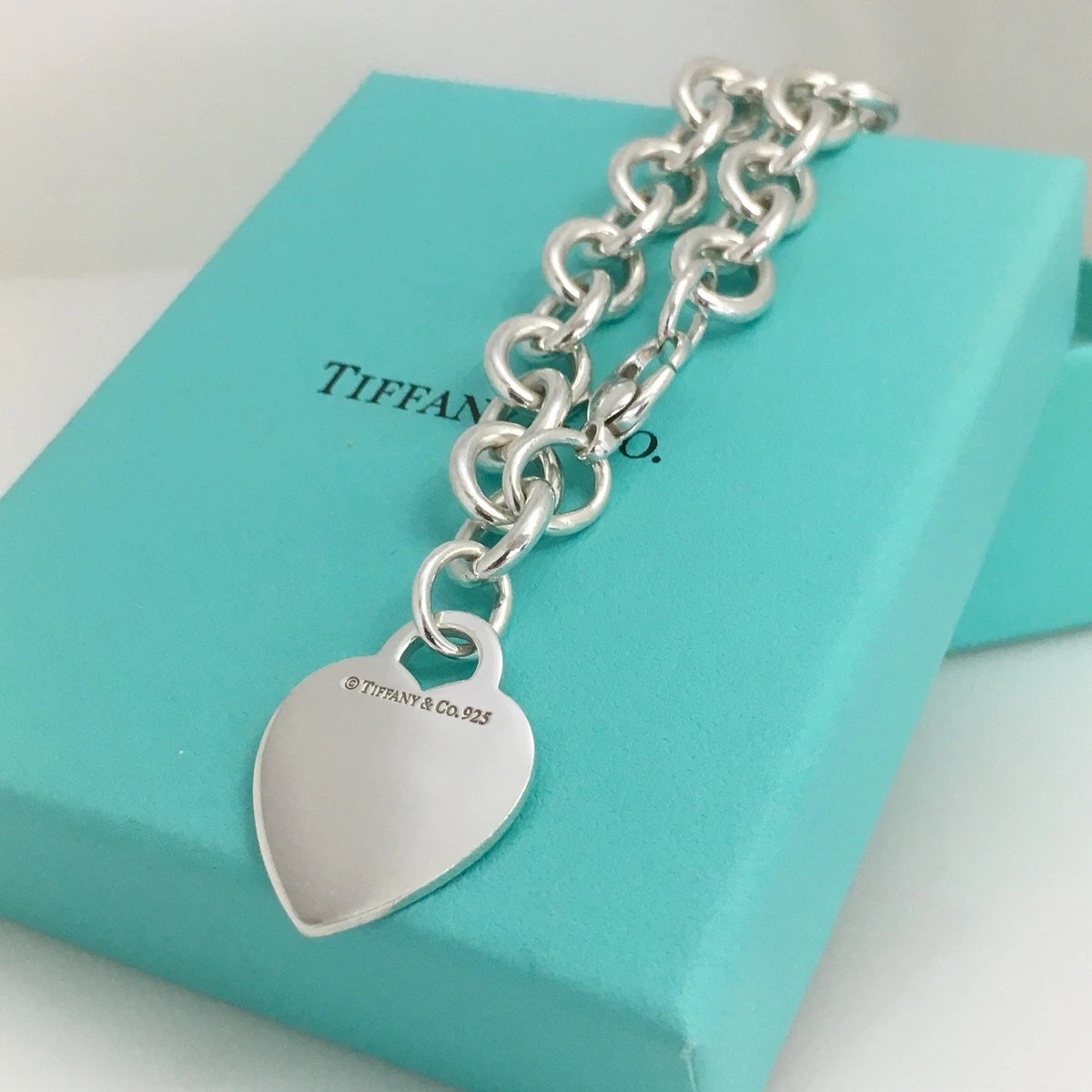 10 Large Tiffany Heart Tag Charm Bracelet Blank Plus Size Full