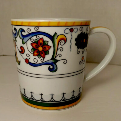 Bonvida Porcelana Coffee Mug Dragon Design  Deruta Style Floral Scrolls Portugal