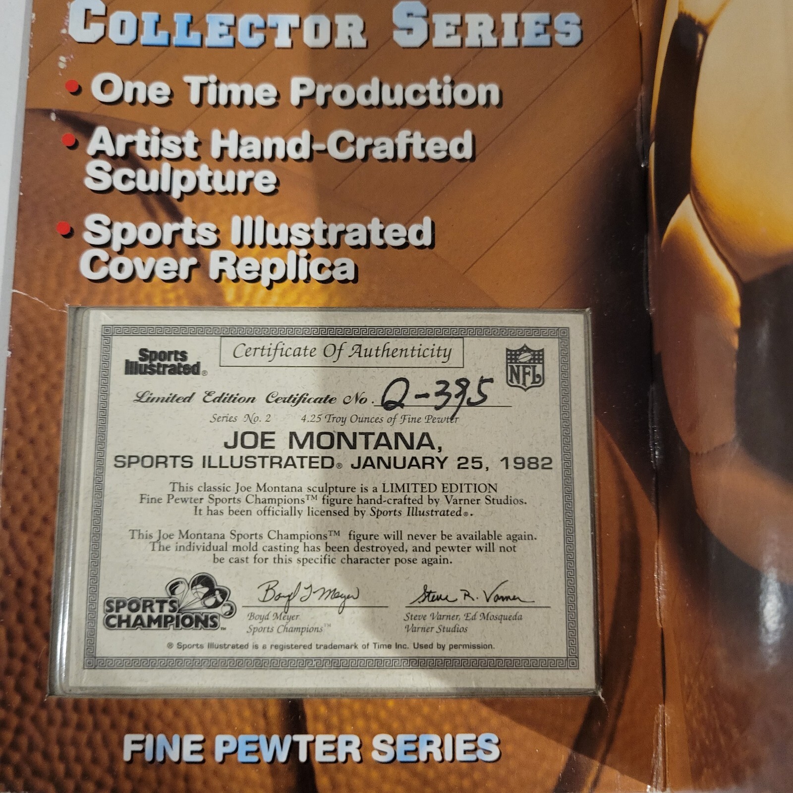 Sports Illustrated Collection Fine Pewter Figure Joe Montana Limited