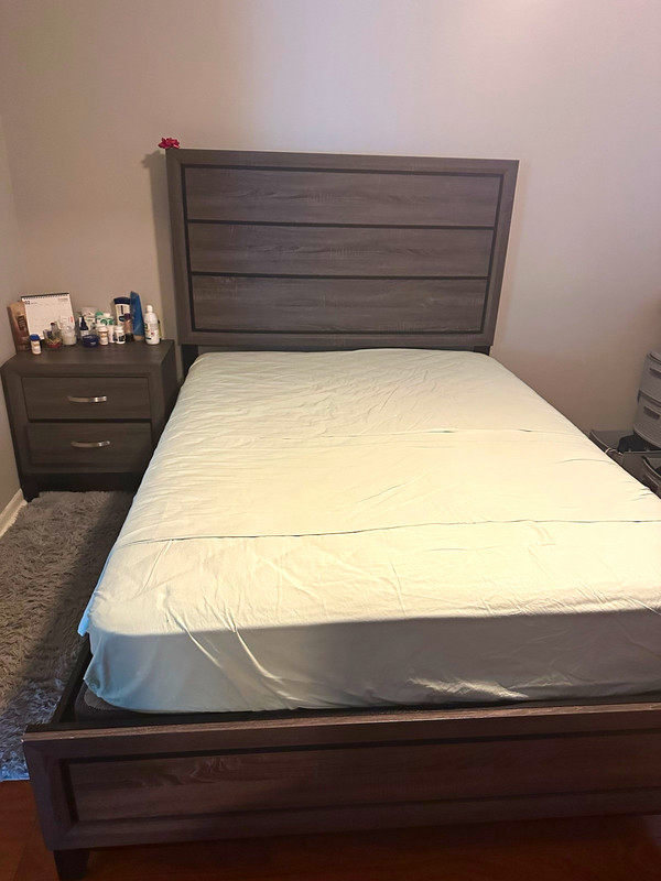 Full Gray Wood Effect Bed Frame with Paneled Headboard & Footboard