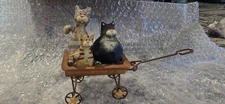 Blossom Bucket Figurine Cats In Wagon Primitive Folk Art Suzi Skoglund