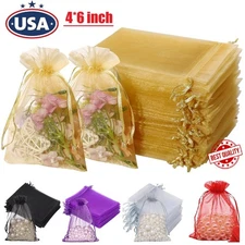 100× Golden Drawstring Organza Pouches Wedding Jewelry Candy Gift Bags 4"x6" US