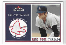 CARL YASTRZEMSKI 2001 FLEER RED SOX THREADS GAME-WORN JERSEY CARD!