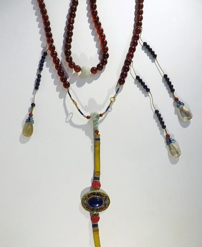 Colar Chao Zhu âmbar natural corte da dinastia Qing com caixa 108 contas âmbar 12 mm - Imagem 4 de 4