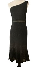 Venus Black Lace Sheath Dress One Shoulder Sheer Panel Sleeveless Long Size M