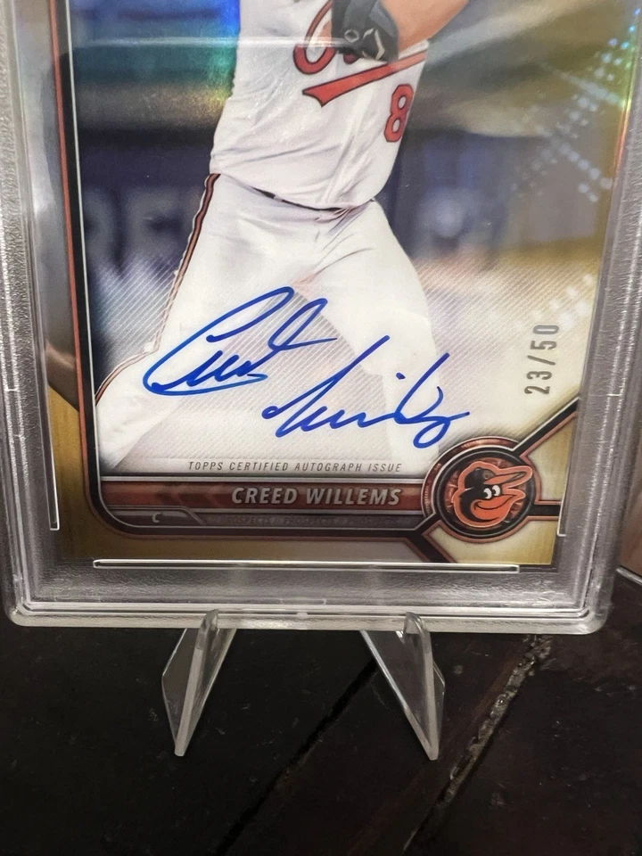 2022 BOWMAN CHROME PROSPECT AUTO TRUE GOLD REFRACTOR CREED WILLEMS RC /50 PSA10 - Image 3 of 3