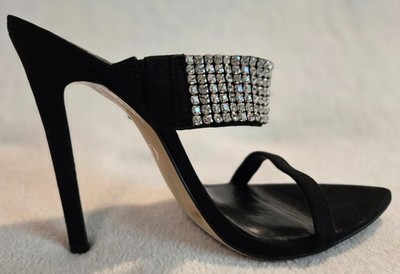 JLO Black Rhinestone Heels Size 7.5 Sexy Party Ankle Cuff Sandals Jennifer Lopez