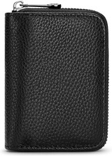 Genuine Leather Credit Card Holder Zipper Wallet with 26 Card Slots RFID Block
