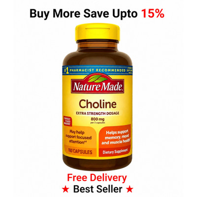 Nature Made Choline 800mg Extra Strength 180 Capsules Brain Support Exp 06/2027