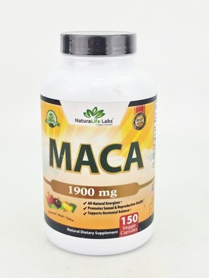 NaturaLife Labs Maca Supplement 1900mg Energy Hormonal Heath 150 Capsules BB3/27