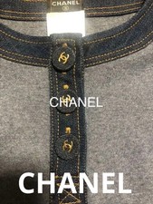 CHANEL Cc Button Denim Trim Dress 34