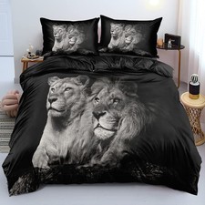 3D Two Lions Duvet Cover Set California King Size Pillow Sham Wild Animal Lio...