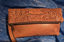 Patricia Nash Valerie Tooled Leather Fold Over Clutch Wristlet Wallet Purse