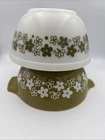 Pyrex 1.5 Quart 402 Spring Blossom Crazy Daisy Mixing Bowls Green & White Vtg