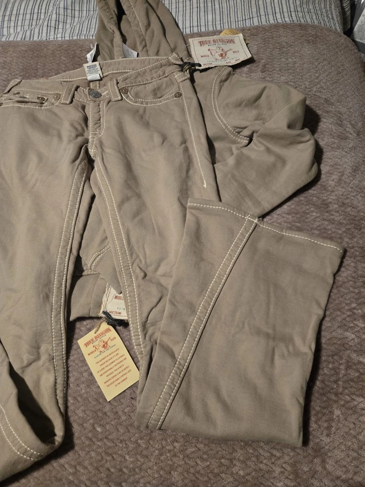 True Religion女式Joey裤子28x34卡其色低腰喇叭带大号毛衣  — 第 4/4 张图片