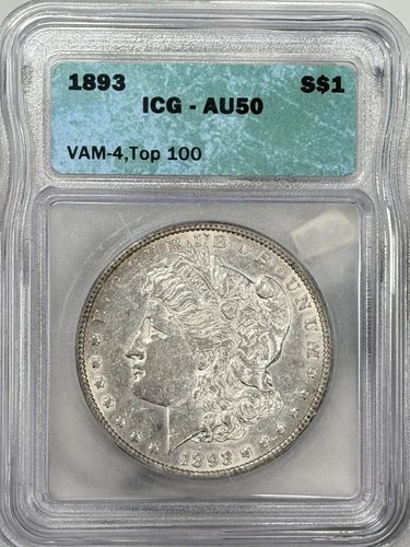 1893-P Morgan Silver Dollar $1 ICG AU50 VAM-4 TOP 100 Philadelphia US Coin