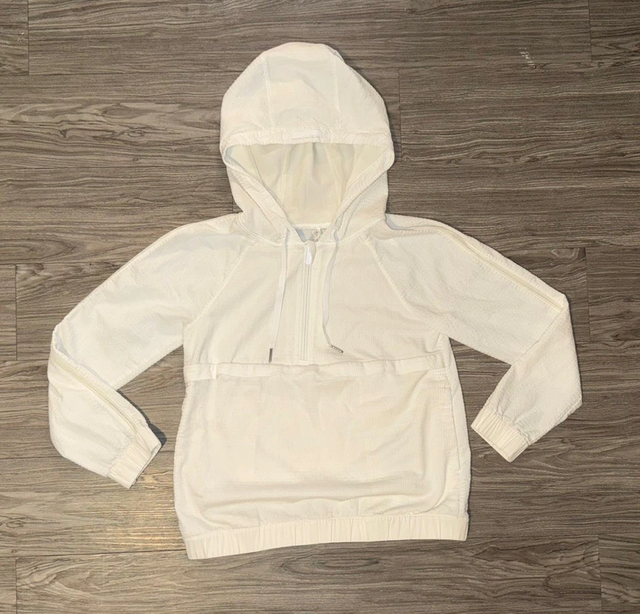 Lululemon Textured Half-Zip Pullover Cropped Hoodie White Womens Size 4