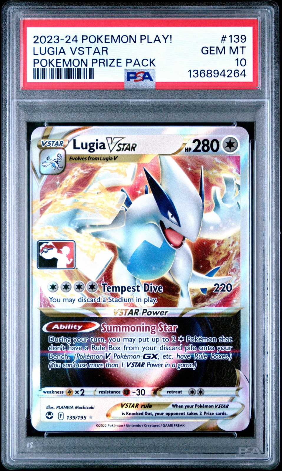 2023-2024 POKEMON PLAY! POKEMON PRIZE PACK #139 LUGIA VSTAR PSA 10