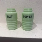 Jeannette Jadeite Green Uranium Glass Beehive Salt & Pepper Shakers ~ No Tops