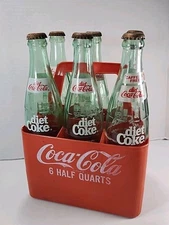Vintage Coca Cola 6 Pack Bottle Carrier w/ Diet Coke 16oz Green Bottles w/Caps