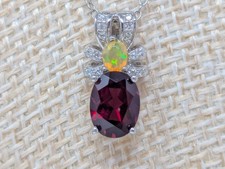 Sterling Silver 925 Rhodolite Garnet & Ethiopian Opal Pendant Necklace CZ