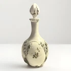 Antique Embossed Painted Milk Glass Dresser or Barber's Bottle 10" With Stopper
